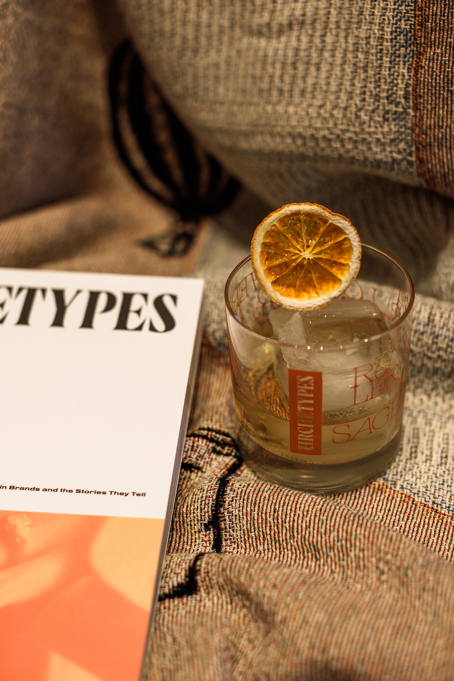 Archetypes Heavy-Base Rocks Glass – 10 oz Tempered Barware with Orange Letterpress Design