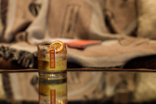 Archetypes Heavy-Base Rocks Glass – 10 oz Tempered Barware with Orange Letterpress Design