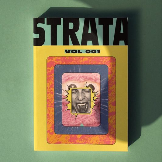 STRATA Vol 001 cover by Future Commerce — yellow print annual featuring illustrated STRATA wordmark and Vol 001 badge