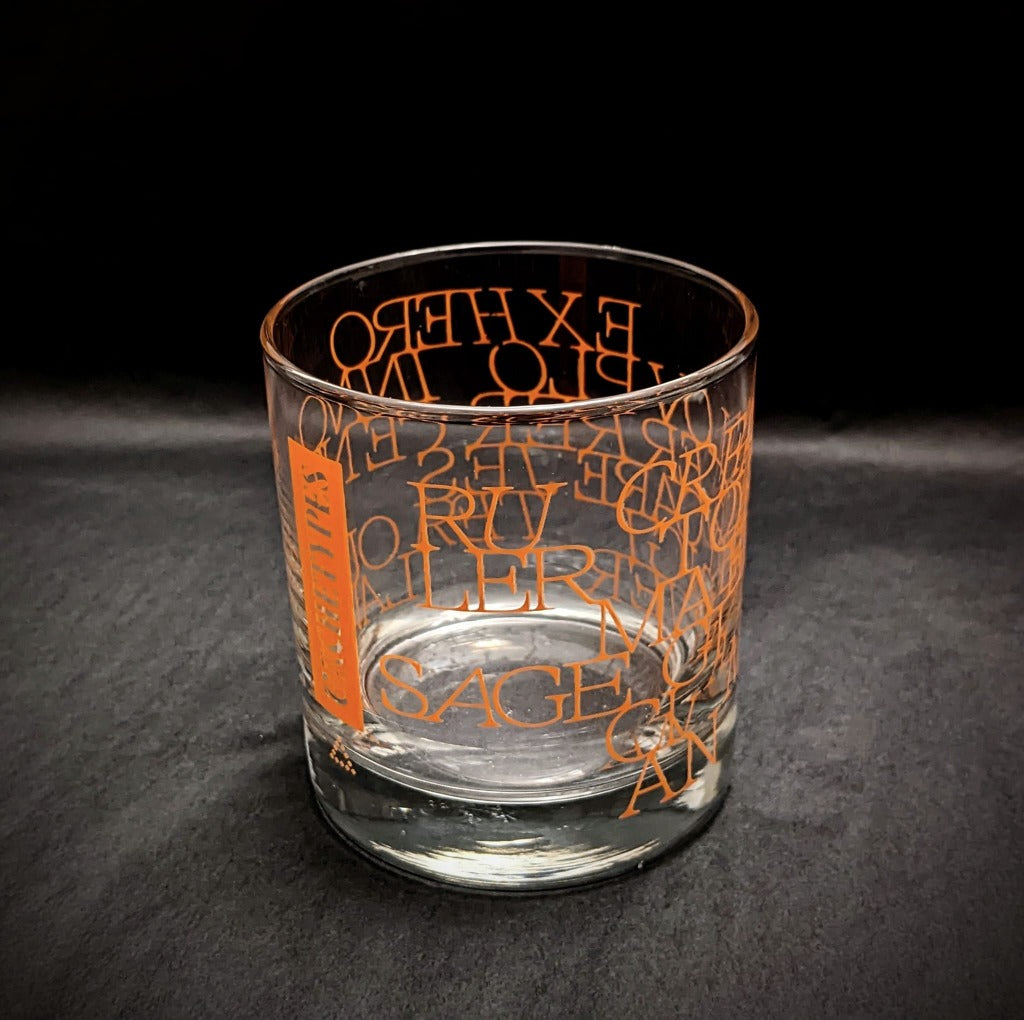 Archetypes Heavy-Base Rocks Glass – 10 oz Tempered Barware with Orange Letterpress Design