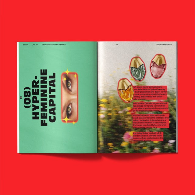 STRATA Vol 001 interior spread — editorial photography and typography on cultural aesthetics